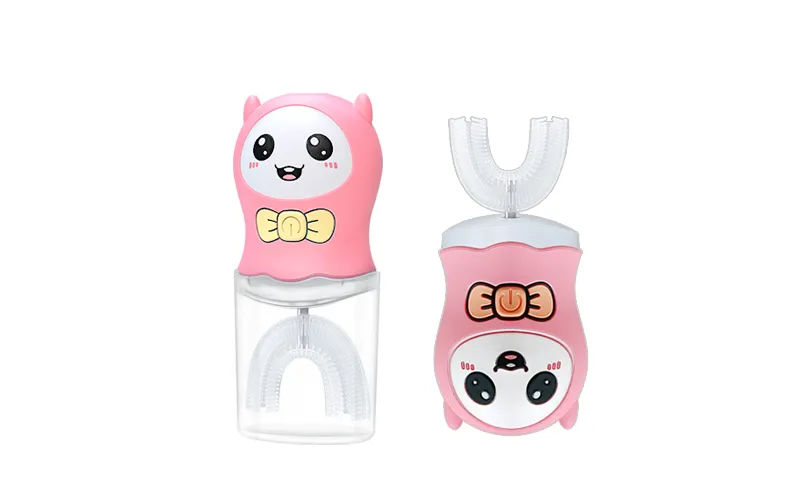 Custom U-shaped 360° toothbrushes made with food-grade liquid silicone and ergonomic designs for pediatric dental care.