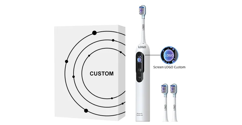 White-label and custom branding solutions for electric toothbrushes, including bespoke packaging and screen logo customization.