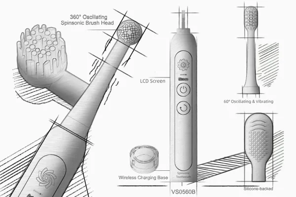 Progettazione CAD professionale e disegni di modellazione 3D per uno spazzolino elettrico OEM personalizzato.