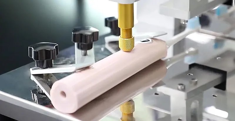 Close up of our full-cycle OEM manufacturing process, showcasing precision tooling and assembly of an electric toothbrush handle.