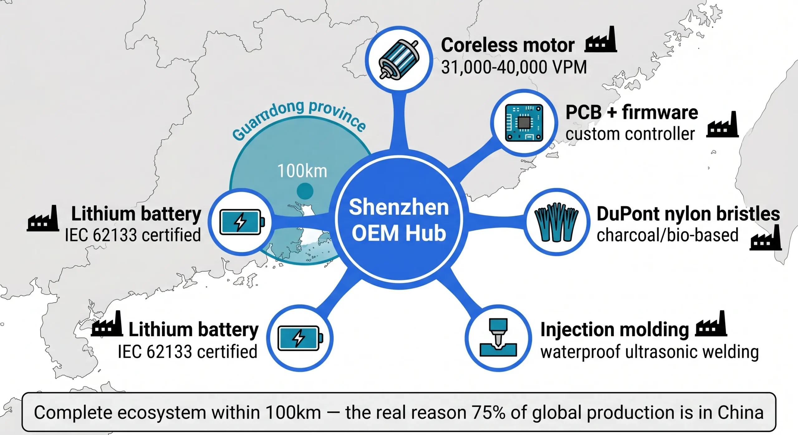 china oral care supply chain ecosystem shenzhen 100km radius components scaled