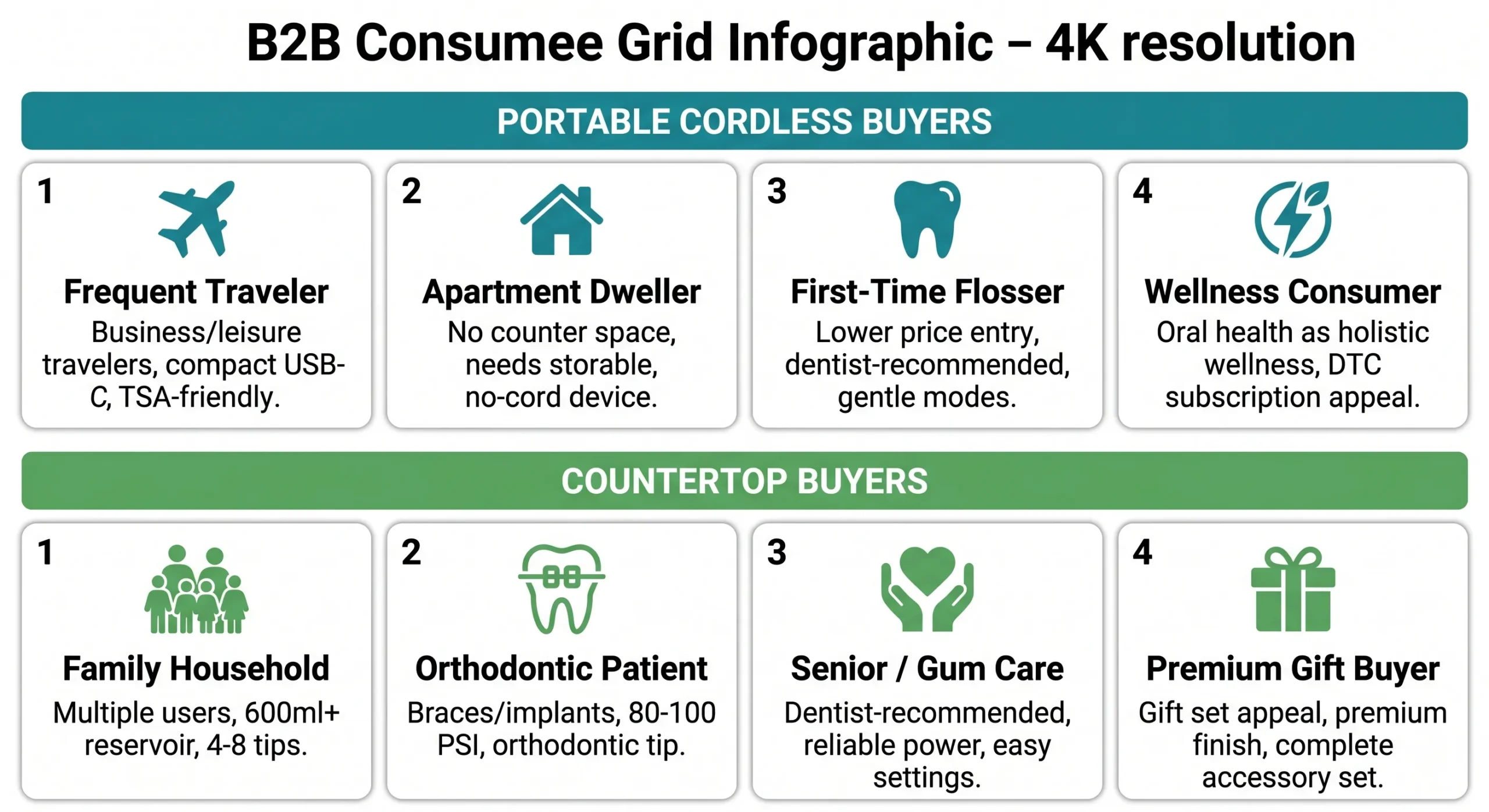 portable vs countertop water flosser buyer persona profiles scaled