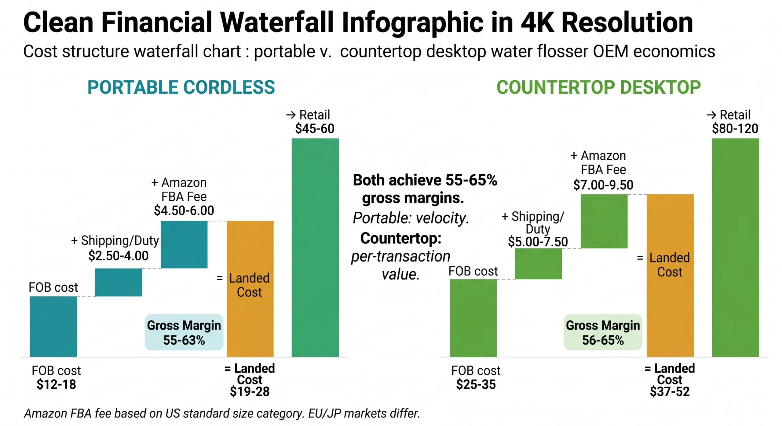 portable vs countertop water flosser cost structure margin waterfall analysis scaled
