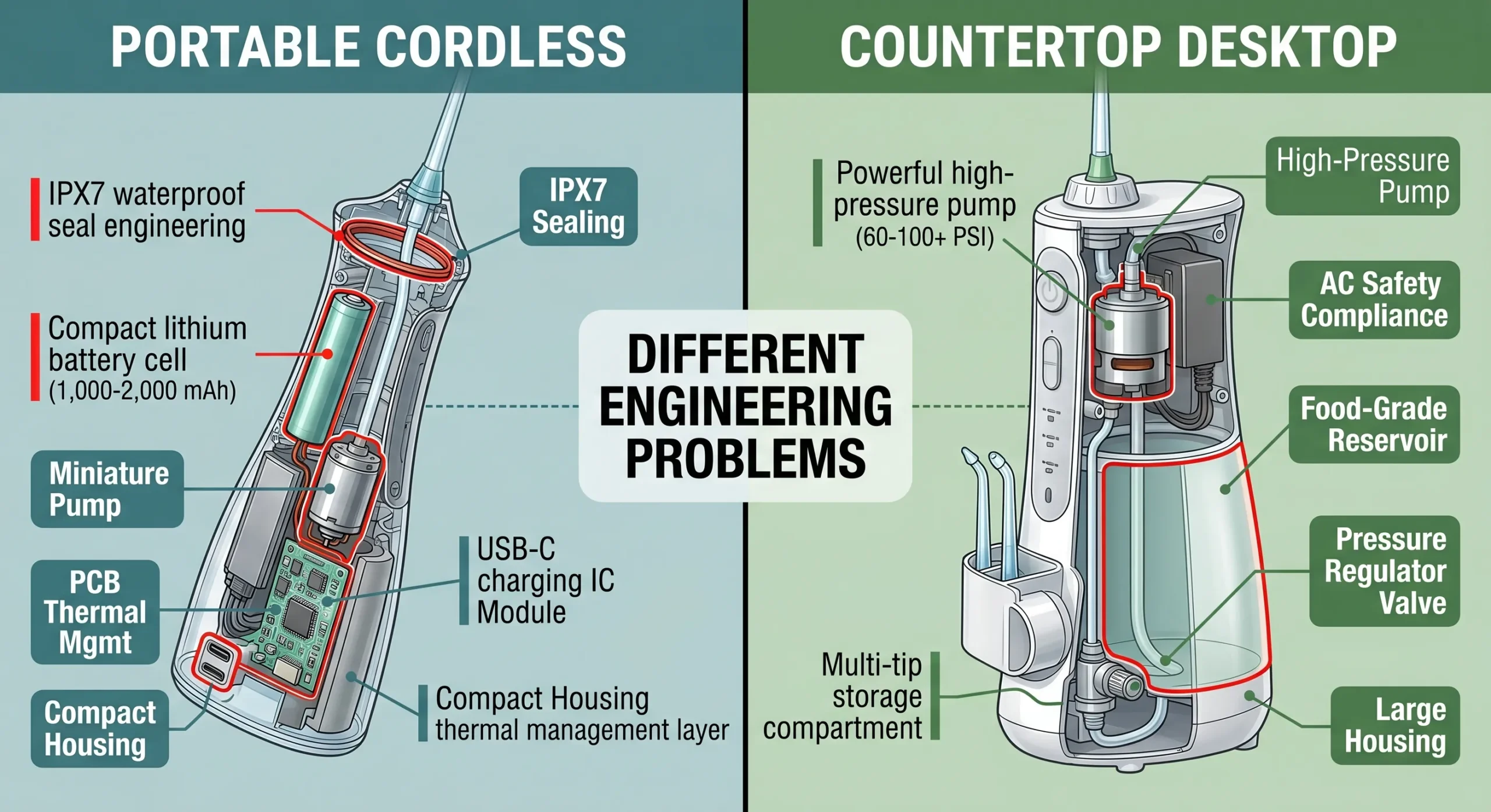portable vs countertop water flosser internal engineering differences scaled