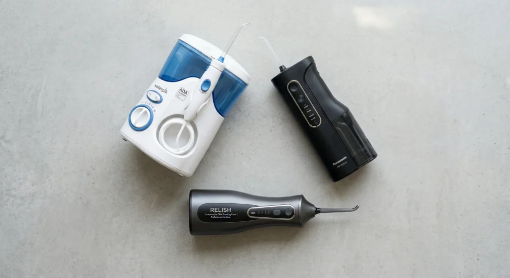 water flosser brand comparison waterpik panasonic relish