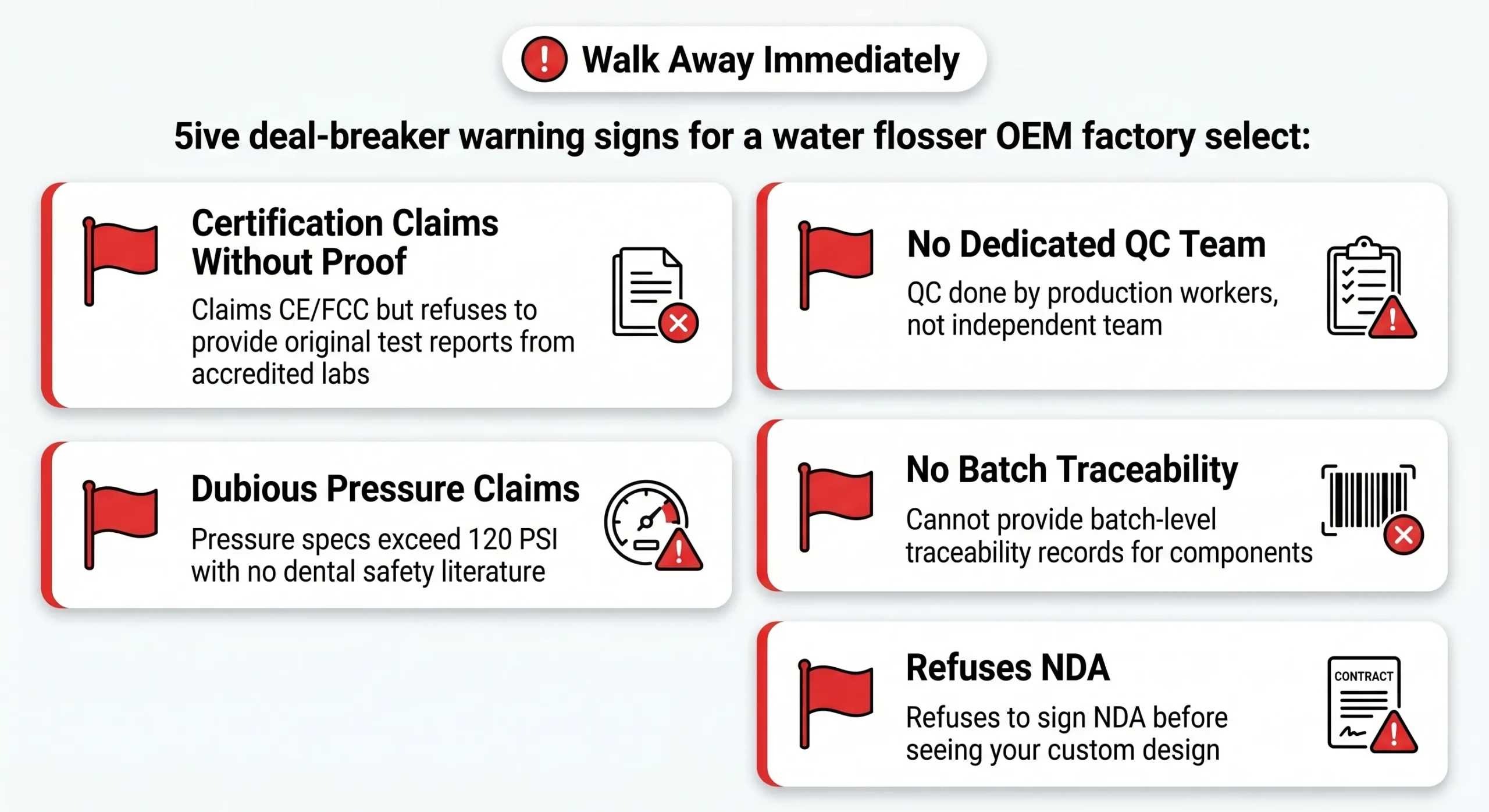 Water Flosser OEM/ODM Manufacturing:The Complete B2B Buyer's Guide (2026) 14 water flosser oem factory red flags five deal breaker warnings scaled