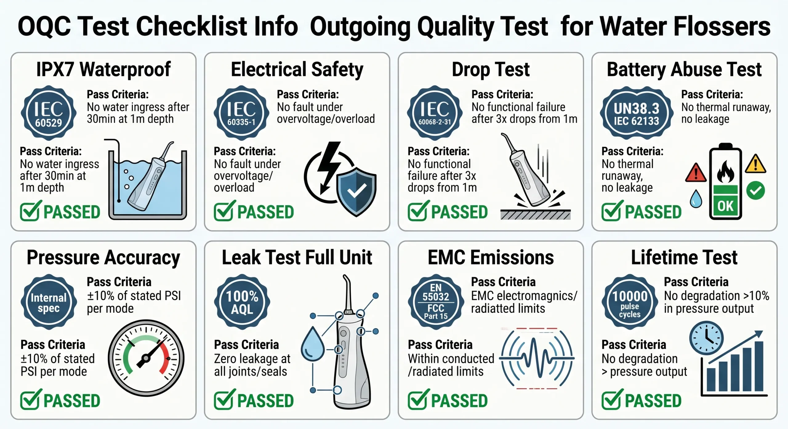 Water Flosser OEM/ODM Manufacturing:The Complete B2B Buyer's Guide (2026) 10 water flosser oqc outgoing quality tests eight item checklist scaled