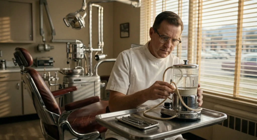 water flosser origin 1962 dental clinic