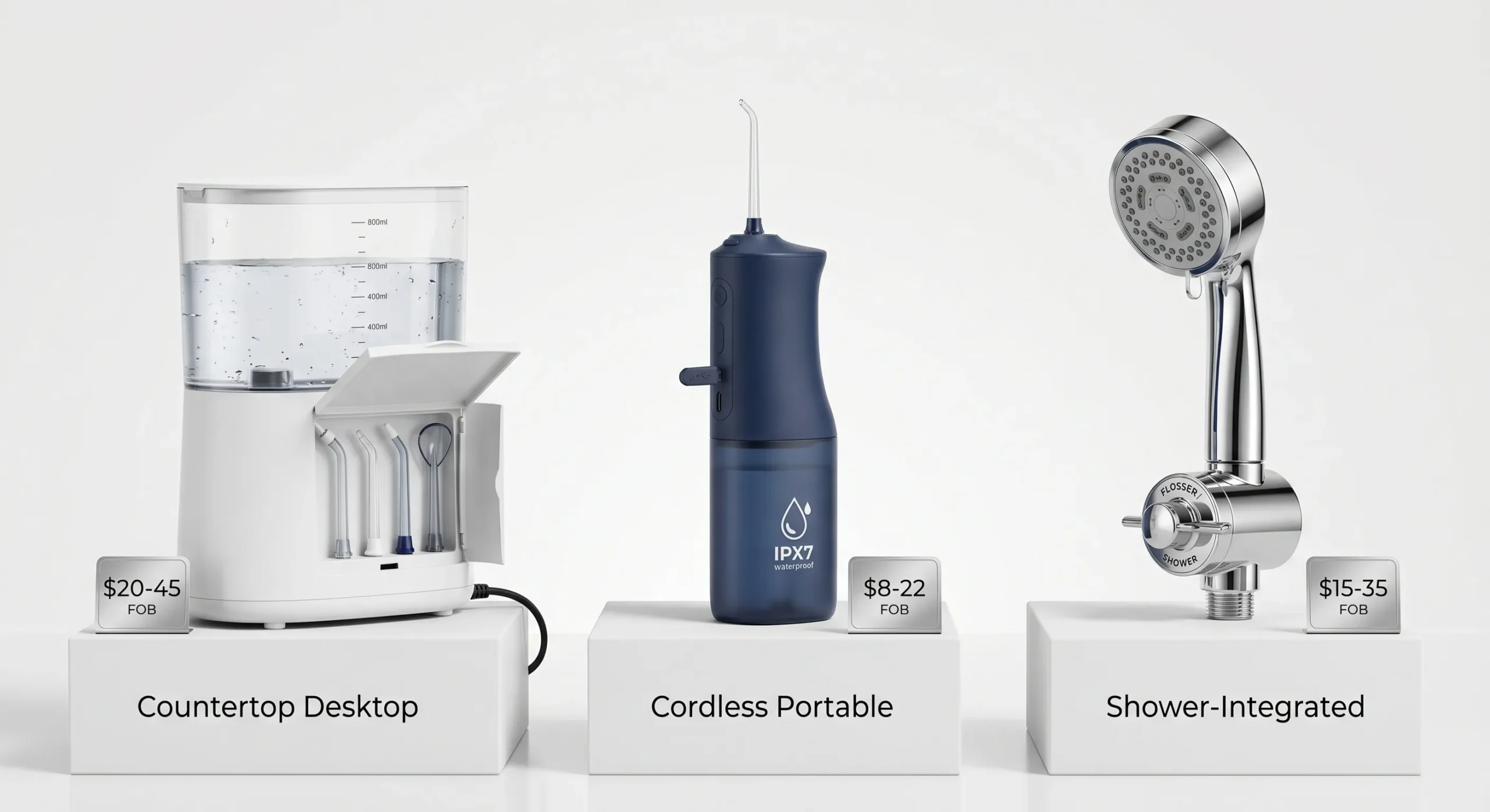 Water Flosser OEM/ODM Manufacturing:The Complete B2B Buyer's Guide (2026) 2 water flosser types countertop cordless shower oem comparison scaled