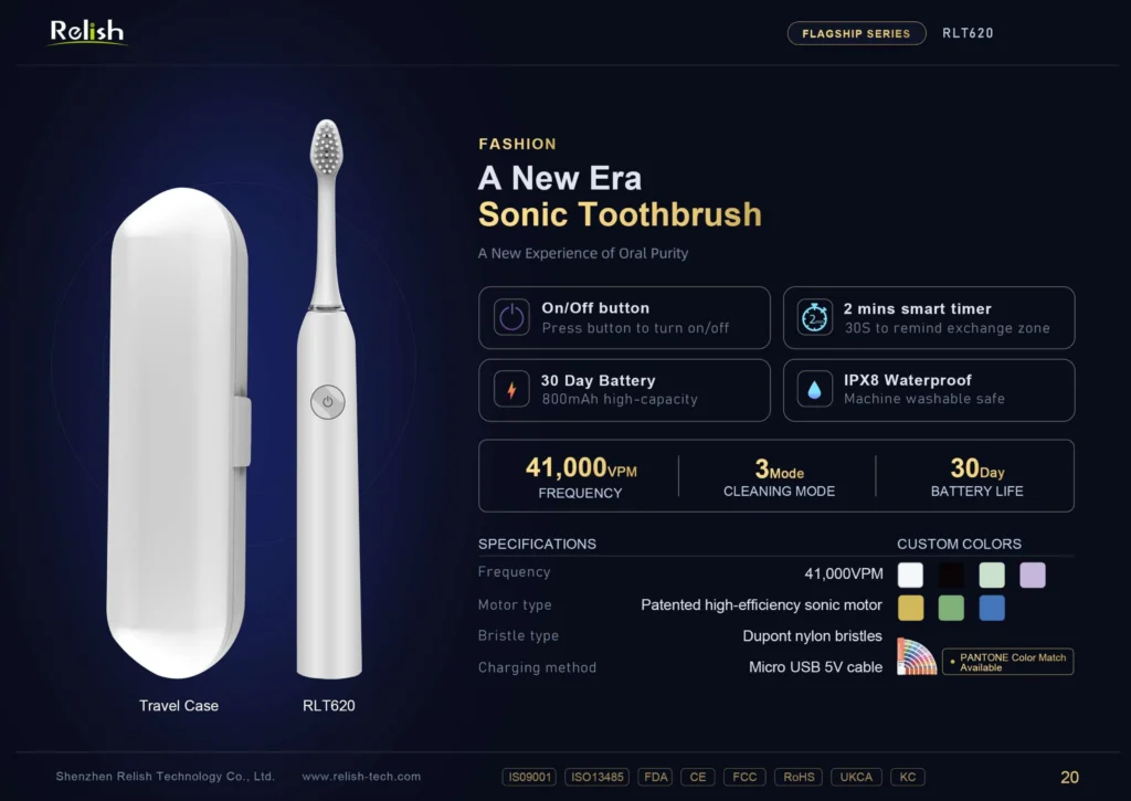 RLT620 sonic electric toothbrush with travel case
