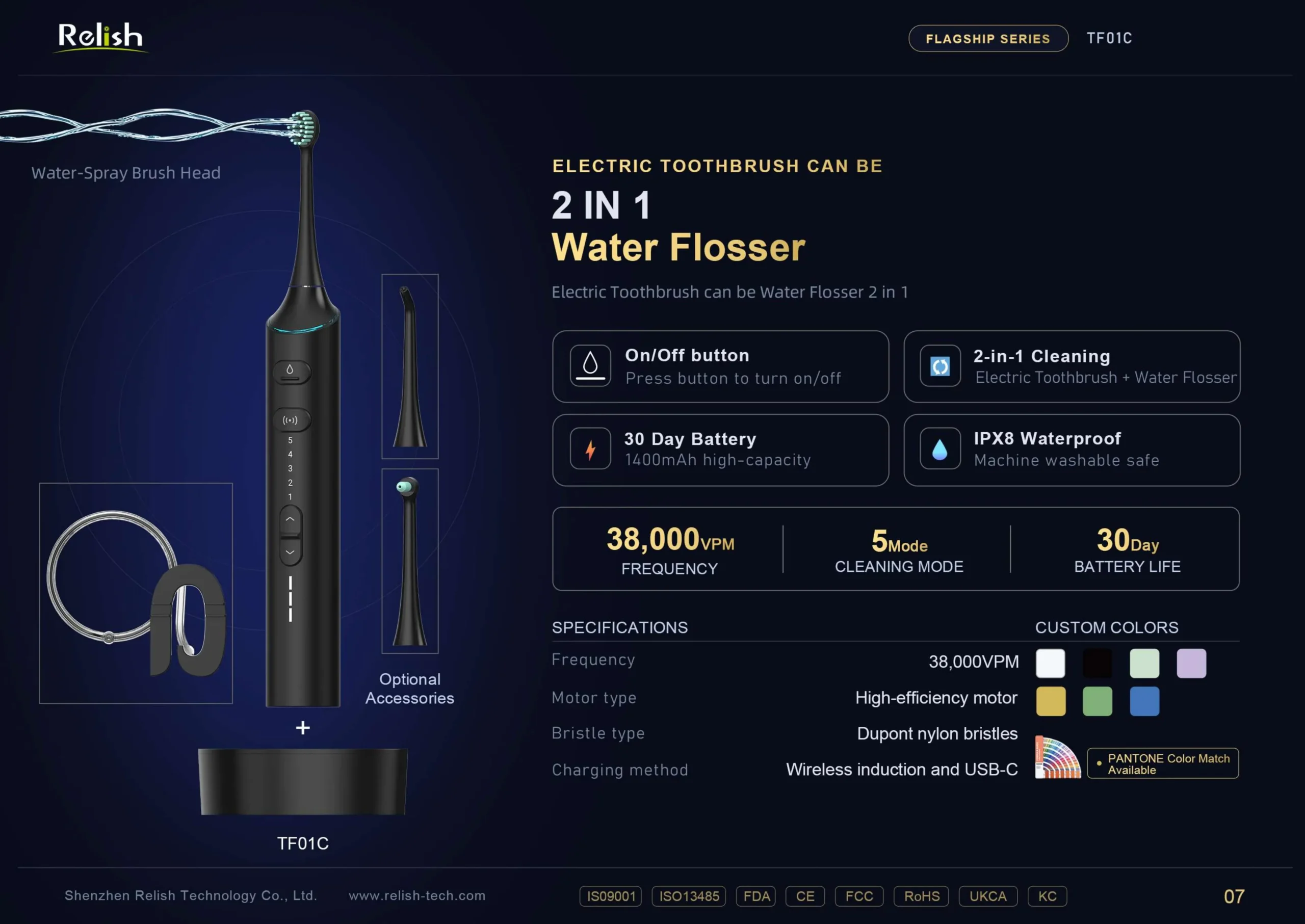 relish tf01c 2 in 1 water flosser toothbrush scaled