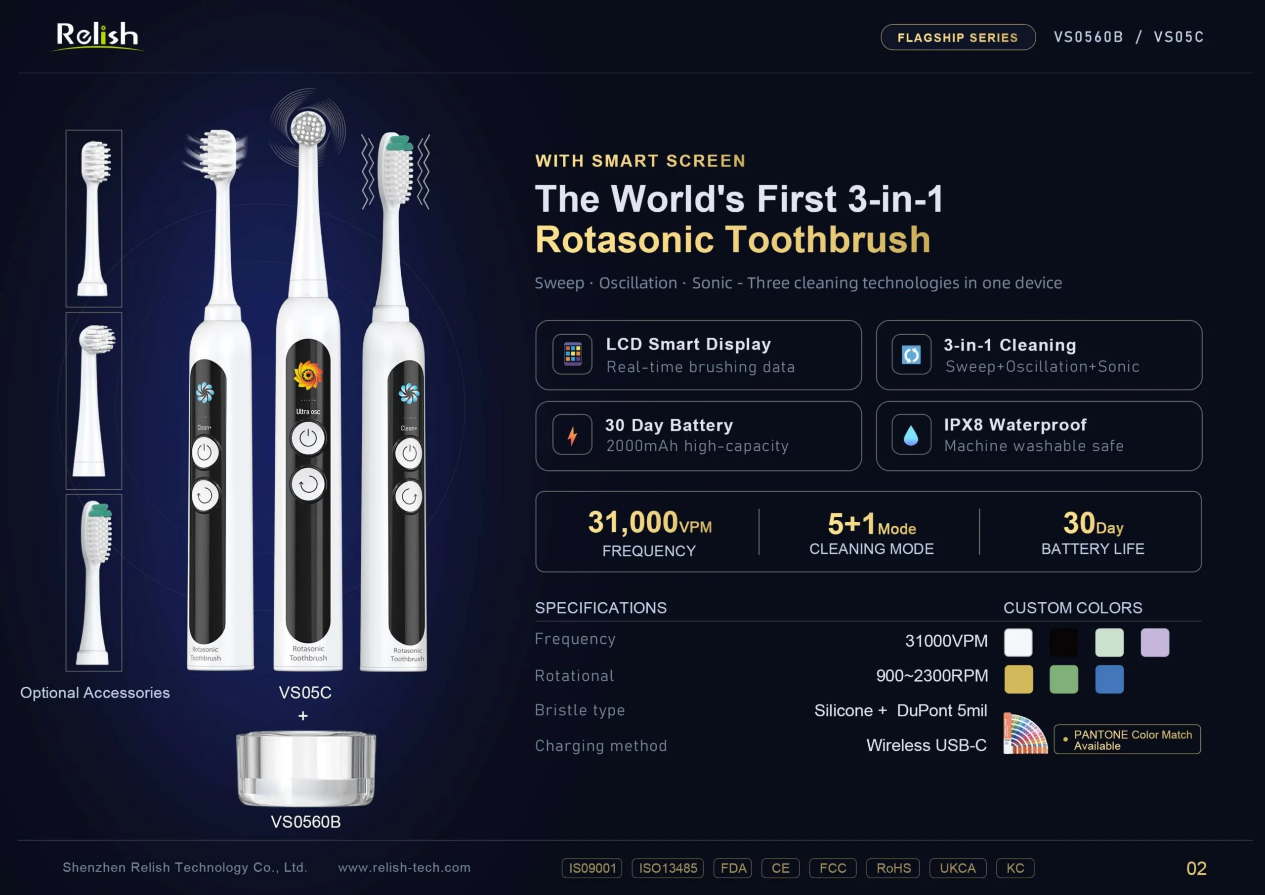 relish vs0560b vs05c 3 in 1 rotasonic toothbrush scaled