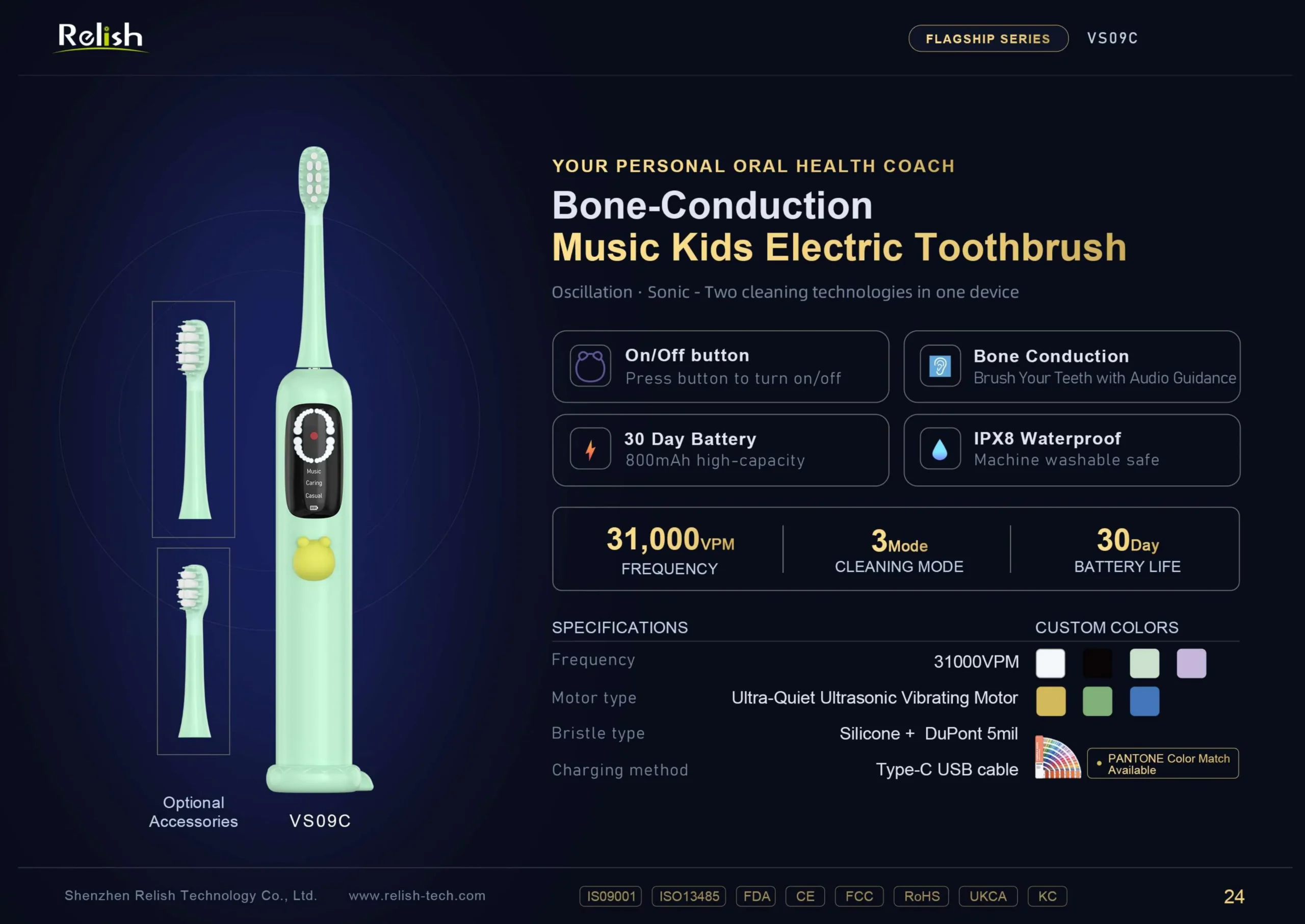 relish vs09c bone conduction kids electric toothbrush scaled