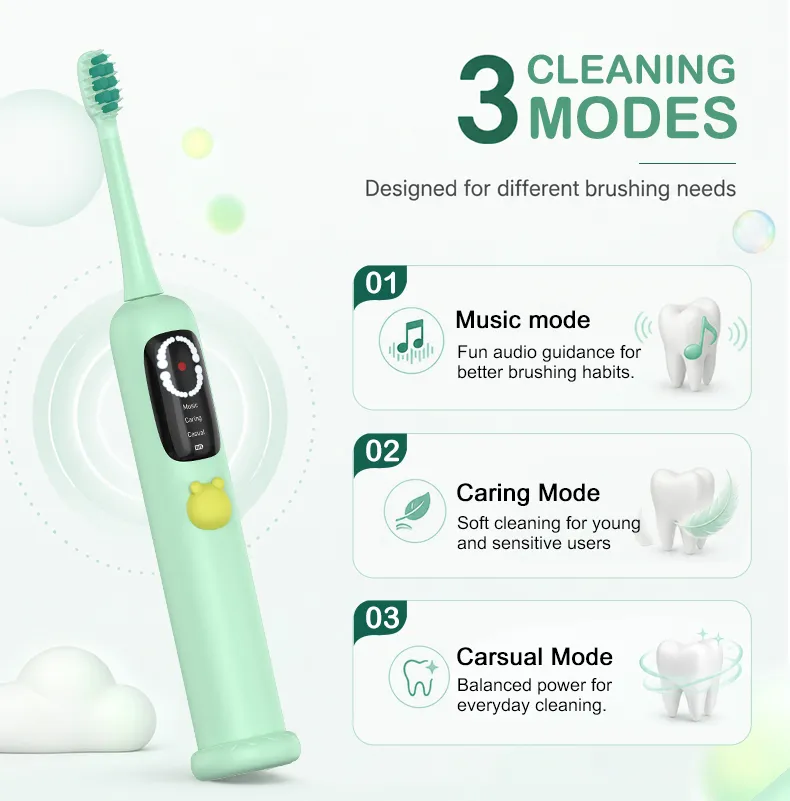 Relish VS09C kids toothbrush three cleaning modes graphic